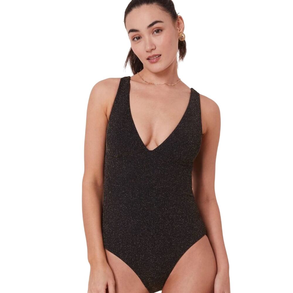 NWOT Sample Andie Swim Women The Augustine Swimsuit XXL Black Glitter Lurex 2709